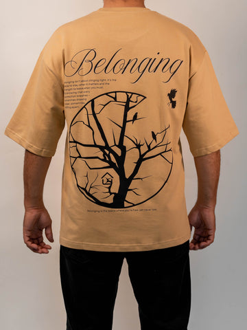 Belonging Premium Designer 240 GSM T-Shirt, Rich Beige - The Garlic - The Garlic